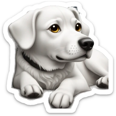 black white dog lays on sofa sticker