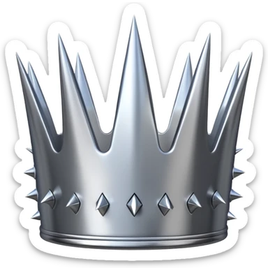 A spiked crown emoji made of silver chrome, sharp yet rounded metallic spikes, glossy reflections, aggressive luxury swag aesthetic, iOS emoji style, centered, clean white background sticker
