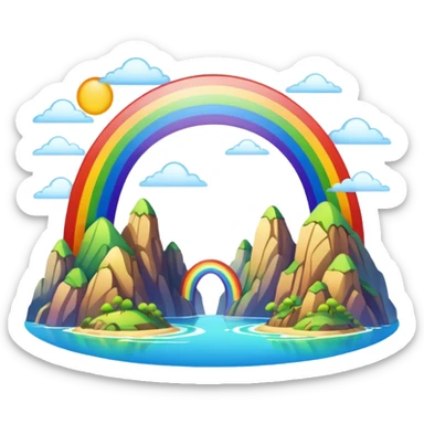 Rainbow Bridge – Arched rainbow connecting flying islands. sticker