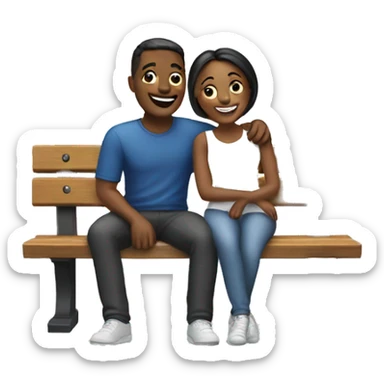 happy couple on a bench  sticker