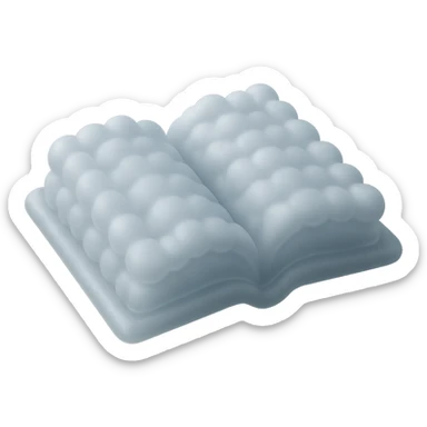 thick open book made entirely of small, very bright white, fluffy, convex clouds, matte glass style sticker