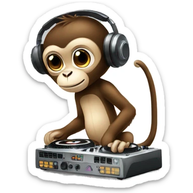 funny cute monkey with dj mixer sticker