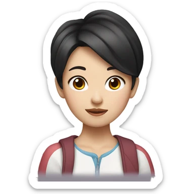 korean girl with short hair with mickey ears sticker