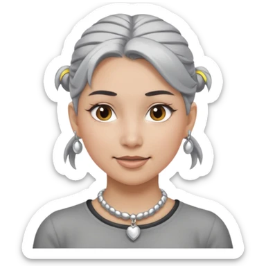 Female with Silver Necklace, grey skin,ponytail hair, more bright silver,highlight necklace, different expressions. sticker