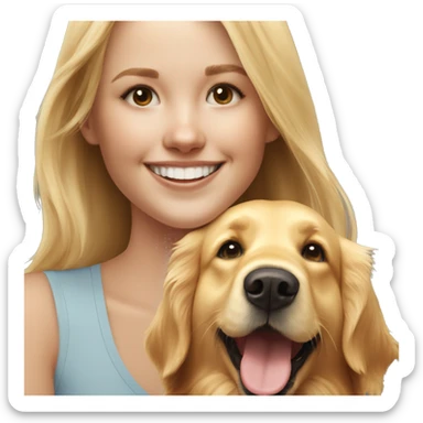 Happy golden retriver with blonde girl sticker