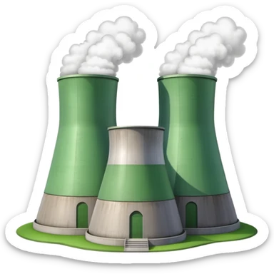 nuclear power plant with two cooling towers, green energy theme, no text sticker