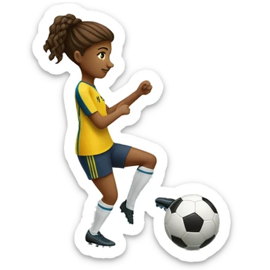 
a woman of about 22 years old dribbling the soccer ball with the outside edge of her left foot and looking to the left sticker