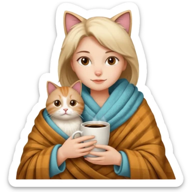 Kediyle bayan yanyana kahve battaniye sticker