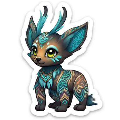 cute Kawaii edgy ethereal shy epic tribal fantasy animal fursona Fionbri creature by griffsnuff & LiLaiRa & Falvie with exotic colors with intricate patterns full body sticker