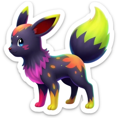 Dark vibrant pastel bright neon colorful edgy exotic painted Fakémon-Pokémon-Vernid-Eeveelution-creature sticker