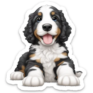 White with grey spots bernedoodle puppy sticker