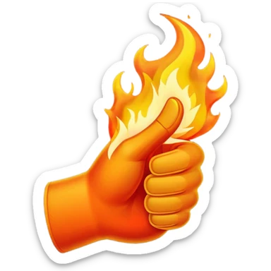 thumbs up emoji, fire bursting from thumb, bold sticker