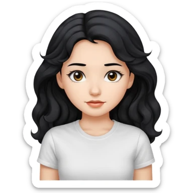 Beautiful girl,Black hair,wavy hair，long hair,Black eyes, white T-shirt sticker