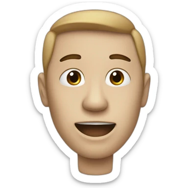 A person with a very marked jaw, pointing at it sticker