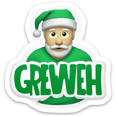 Santa wearing green t shirt. T s-shirt has words ‘Greenwich Health’ written in white letters  sticker