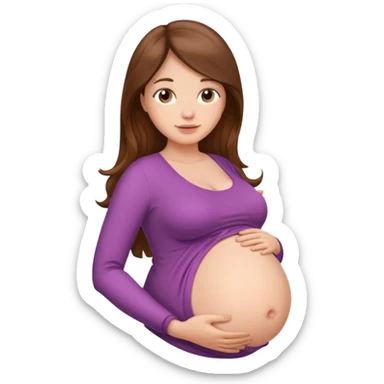 "Pregnant woman with her belly skin visible, with long brown hair and fair skin."
 sticker