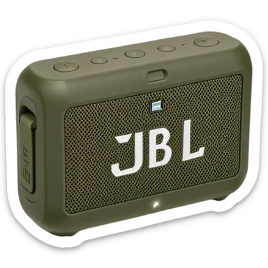 Khaki colored JBL Go 4 bluetooth speaker, small portable audio device, rugged design, army green, angled view sticker