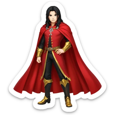 Vincent Valentine from Final Fantasy 7, full body, standing pose, red cape flowing, golden claw sticker