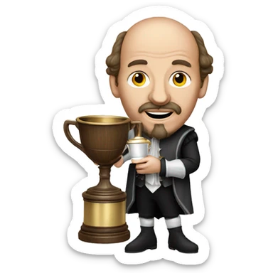 William Shakespeare holds the winner's cup in his hand sticker