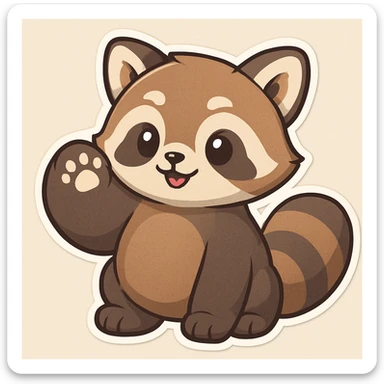 Make the red panda's fur color less orange, more muted and natural, while keeping it cute and in a cartoon sticker style. The original style is cartoon sticker style, so maintain that look in the edit. sticker