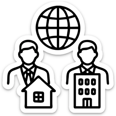 Ícono de real estate que refleje a nuestro cliente ideal: Empresarios y propietarios internacionales que necesitan vender, reinvertir o diversificar su portafolio en propiedades residenciales o comerciales en Miami, con absoluta confidencialidad y criterio. sticker
