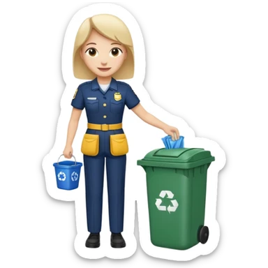 full body housekeeper open trash can and put the trash sticker