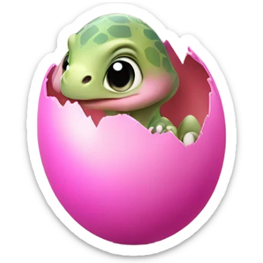 Baby dinosaur hatching from a pink egg sticker