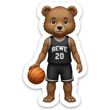 Bear with full body and wearing basketball black jersey that says RWE  sticker