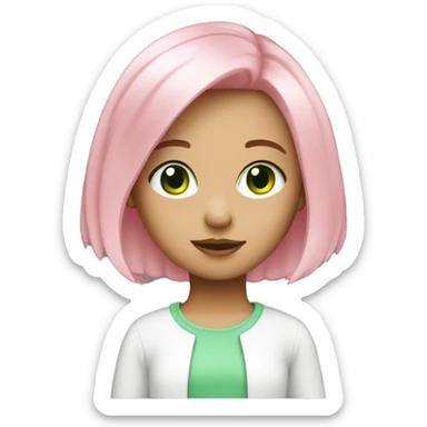 Cute girl with pink medium length hair green eyes sticker