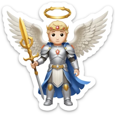 Michael the archangel is usually shown in emoji form as a brave, armored figure with a bright halo, wings, and a weapon. sticker