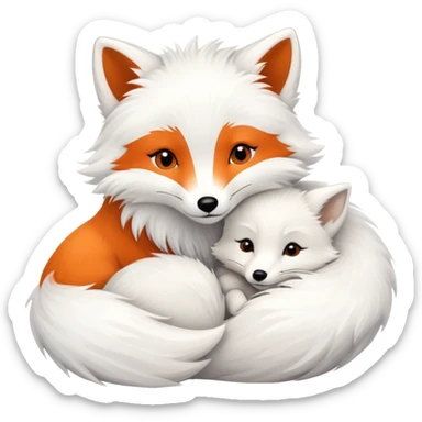 An orange fox cuddling an arctic white fox sticker