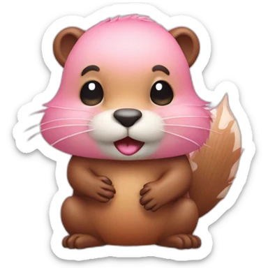 light pink fur cute beaver with big tail smoke sticker