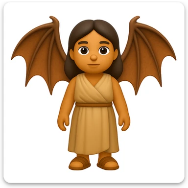 Convert this exact woman to a 3D Apple iPhone emoji style. She should wear an ancient ordinary outfit and have realistic dragon wings, resembling a 3D Apple emoji style. sticker