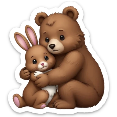 Bear taking care of a bunny  sticker