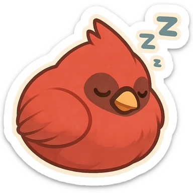 chick cardinal sleeping curled up, Z bubbles, cozy rounded shape sticker