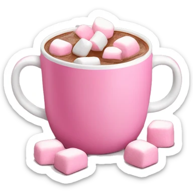 Hot chocolate in a pink mug with pink marshmallows sticker