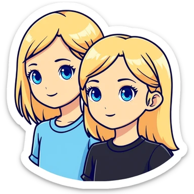 Two blonde girl with blue eyes but the first one has light blue eyes and the second one has dark blue eyes sticker