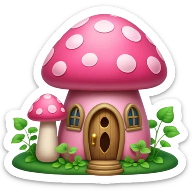 Pink little mushroom house covered in vines sticker
