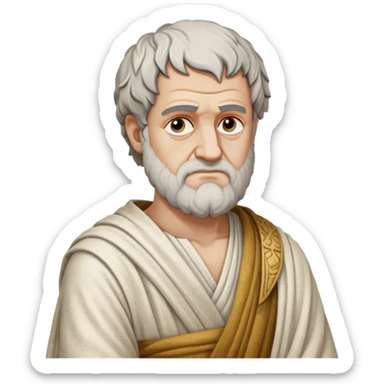 Cinematic Realistic portrait of Aristotle the philosopher, depicted as a wise, contemplative figure in detailed ancient Greek attire, with a textured draped robe and thoughtful expression, bathed in soft classical lighting that highlights his timeless intellect. sticker