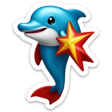 a red dolphin with a star decorated yellow ribbon sticker