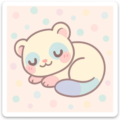 kawaii cartoon baby ferret, curled up sleeping, blushing cheeks, soft colors, simple background sticker