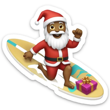Santa on a surfboard holding gifts sticker