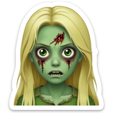 girl zombie with blonde long hair green skin and with no angry face sticker