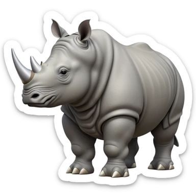 cinematic-rhino--full-body-standing-emoji,-massive-armored-body-poised-powerfully,-thick-horn-curving-slightly-forward,-head-tilted-dramatically,-rough-grey-hide-covered-in-dust,-simplified-yet-realistic-focused-features sticker