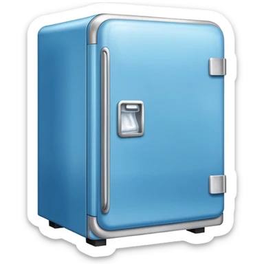 an old-style blue refrigerator with ice in it sticker