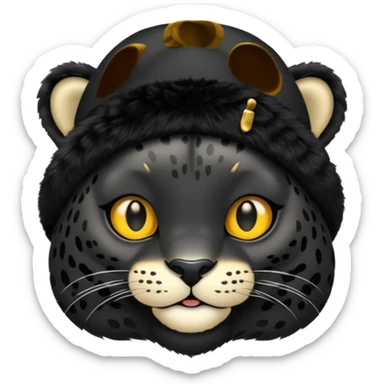A black jaguar wearing a baby hat sticker