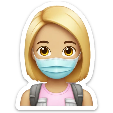 Chica con mascarilla kawaii, y burbujas de diálogo sticker