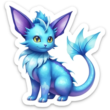 Elemental Exotic Colorful Fantasy Purrloin-Vaporeon-Pokémon-Fakémon-hybrid-creature (full body) sticker