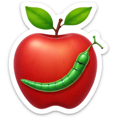 Apple emoji with a worm coming out sticker