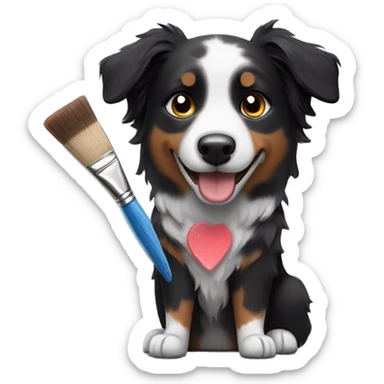 Small black australian shepherd dog with paintbrush and paint  sticker